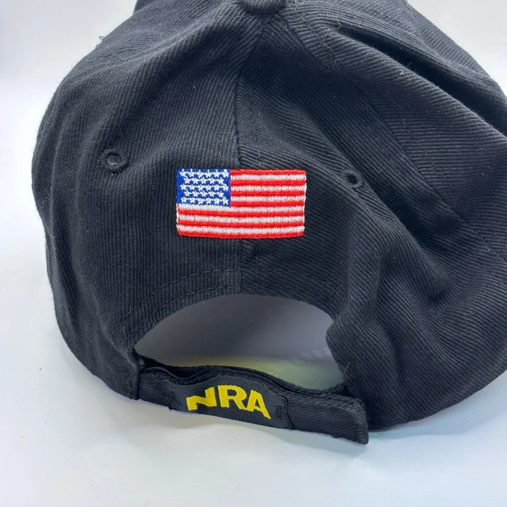 NRA‎ Baseball Cap Mens OSFA Black Yellow Embroidered USA Flag Patriotic Hat